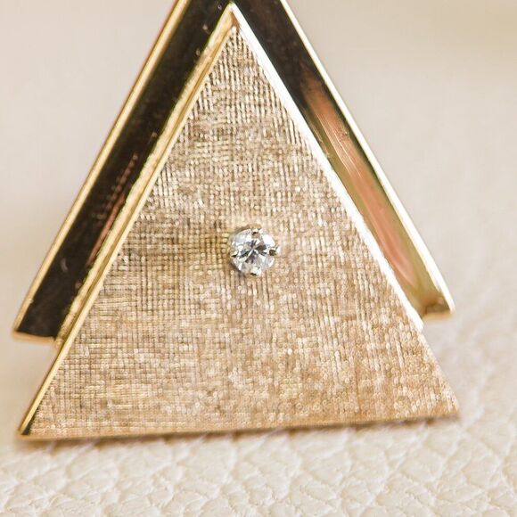 Solid Gold Triangle Cufflinks with Diamonds – Midcentury Modern Style - Picture 5 of 7